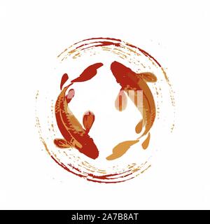 couple of koi fish in japan or china art style for luck, prosperity, and good fortune