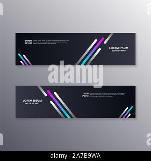technology banner template, Abstract Dark Neon Background suitable for web header, footer, advertising vector design Stock Photo