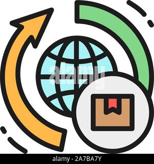 Worldwide delivery flat color icon. Isolated on white background Stock Vector