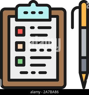 Folder tablet with pen, checklist flat color icon. Stock Vector