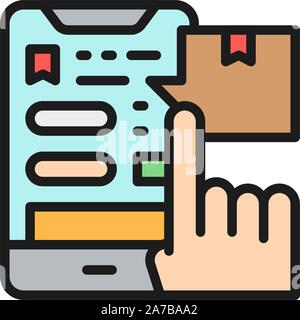 Tracking parcel in application, delivery app flat color icon. Stock Vector