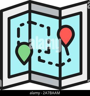 Map with location pin, delivery package route, logistics flat color icon. Stock Vector