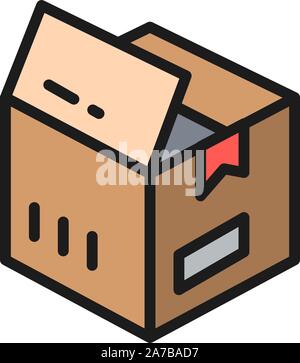Open box, parcel delivery flat color icon. Stock Vector