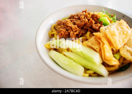 Close up of Chicken Noodle Indonesian Food on White Background Stock Photo