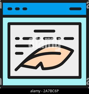 Writers website, prose, text on display flat color icon. Stock Vector