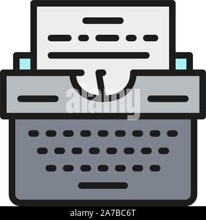 Typewriter prints text on sheet flat color icon. Stock Vector