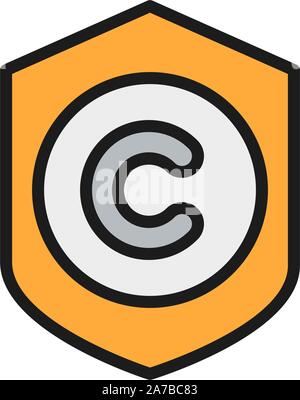 Protection copyright, authors mark flat color icon. Stock Vector