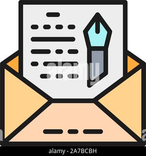 Envelope, novel, freehand letter flat color icon. Stock Vector