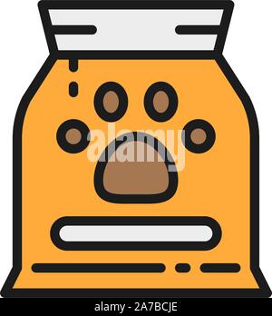 Bag with animal food flat color icon. Stock Vector