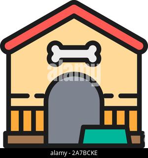 Booth with plate for dog flat color icon. Stock Vector