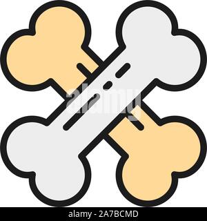 Vector crossed bones flat color icon. Isolated on white background Stock Vector