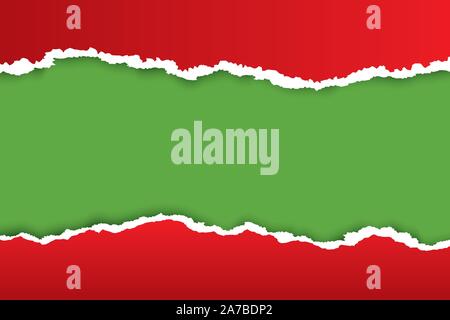 Christmas red ripped paper background with green color place for your text. Stock Vector