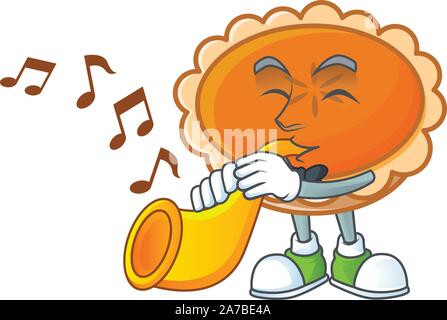 orange pie with trumpet character on white background. Stock Vector