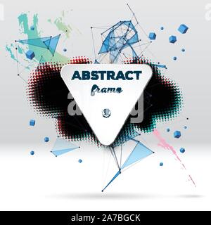 Background with brush stroke, blot, triangular grid and frame Stock Vector