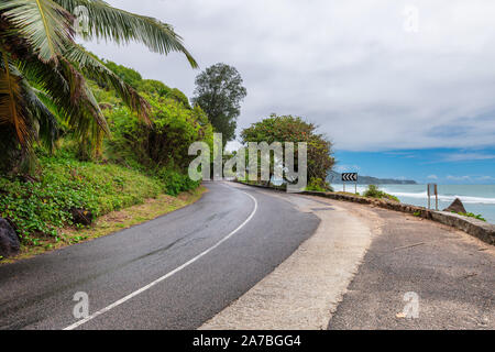 Island beach road with palm trees Stock Photo