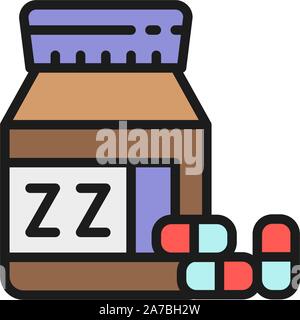 Jar with sleeping pills flat color icon. Stock Vector