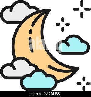 Young moon in clouds flat color icon. Stock Vector