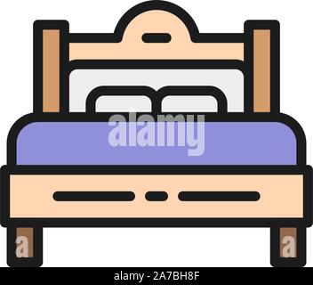 Double bed flat color icon. Isolated on white background Stock Vector