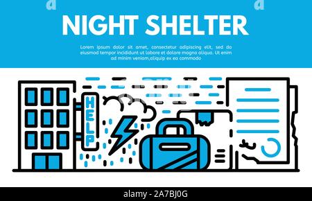 Night shelter banner, outline style Stock Vector