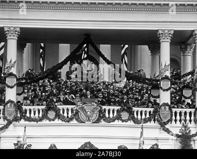 Franklin Roosevelt First Inaguration:  Roosevelt at podium, U.S. Capitol, Washington, D.C.  March 4, 1933 Stock Photo