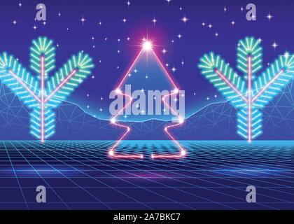Christmas card with 80s neon tree Stock Vector