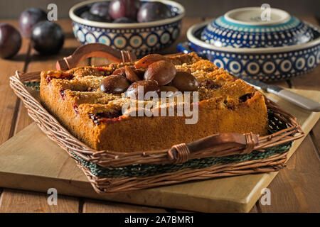 Polish plum cake. Placek z Sliwkami. Poland Food Stock Photo