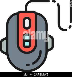 Computer gaming mouse flat color line icon. Stock Vector