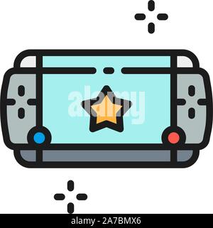 Portable game device flat color line icon. Stock Vector