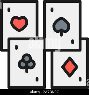 Playing cards, four suits flat color line icon. Stock Vector