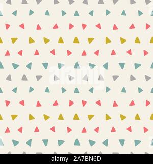 Sweet vector seamless repeat pattern of hand drawn triangles in a geometric layout. A fun vintage coloured design background. Stock Vector