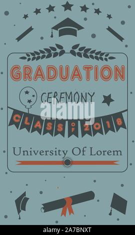 Graduation Party Announcement on modern background with golden text and elements. Vector Illustration Stock Vector