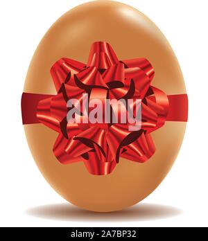 Brown egg with red bow, illustration was made with gradient mesh. Stock Vector