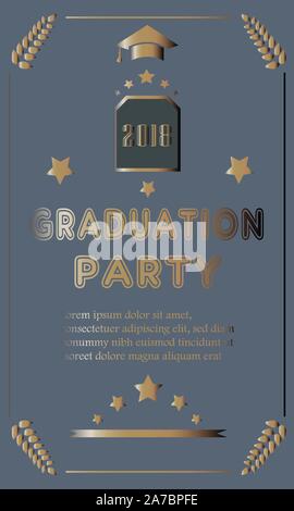 Graduation Party Announcement on modern background with golden text and elements. Vector Illustration Stock Vector