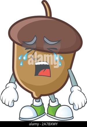 cute acorn with character mascot design crying Stock Vector