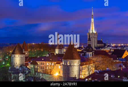 Tallinn, Estonia - 31.10.2019 Old town of Tallinn in Night Time, with long exposure Tallinn, Estonia Stock Photo