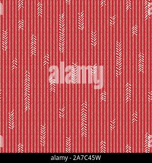 Hand-Drawn Abstract Jersey Knit Texture with White Uneven Vertical Stitches on Red Background Vector Seamless Pattern. Winter Holiday Pattern Perfect Stock Vector