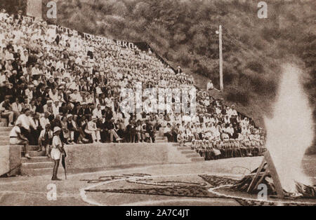 Pioneer bonfire at Artek camp (Crimea) in the 1950s. Stock Photo