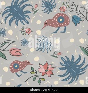 Seamless Pattern with kiwi bird. Vector Illustration Stock Vector
