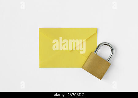 Envelope with padlock - Concept of protection, security and encrypted mail Stock Photo