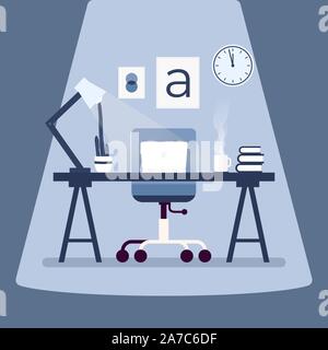 Modern designer workplace with laptop on the table. Working place concept flat design. Stock Vector