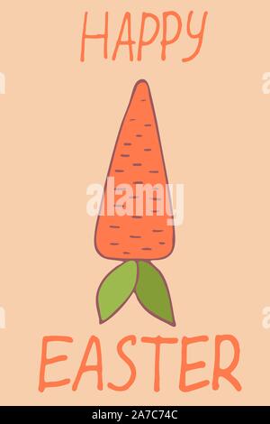 Handdrawn Easter greeting card with banny/rabit /chikend and hen/carrot/dragon. Hand lettering greeting phrase Happy Easter. Cute poster with greeting Stock Vector