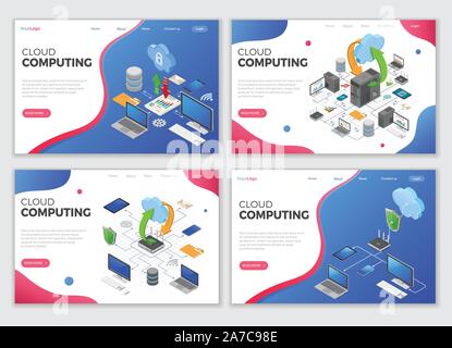 Isometric Cloud Computing Technology Templates Stock Vector