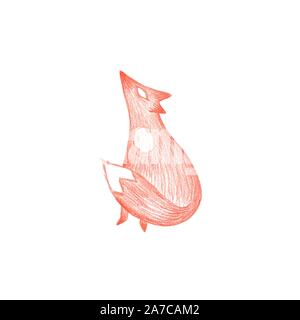 Vector hand drawn red fox, children book cute sketch illustration colored pencils abstract animal. Stock Vector