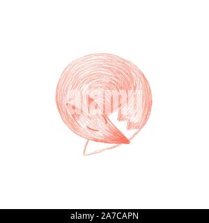 Vector Hand drawn sleeping red fox, children book cute sketch illustration colored pencils abstract animal. Stock Vector
