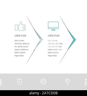 Vector infographic flat template. Arrow with text and icons for two diagrams, graph, flowchart, timeline, marketing, presentation. Business concept Stock Vector