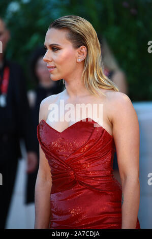 VENICE, ITALY - AUGUST 29,2019: Scarlett Johansson walks the red carpet ahead of the 'Marriage Story' screening during the 76th Venice Film Festival Stock Photo