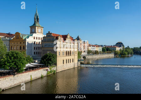 PRAGUE, CZECH REPUBLIC - SEPTEMBER 3: Historic buildings at the Vltava river in Prague, Czech Republic on September 3, 2019. Stock Photo