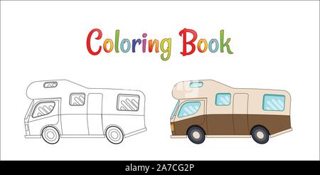 Camping car vector concept, Coloring pages for kids Vector illustration eps 10. Stock Vector