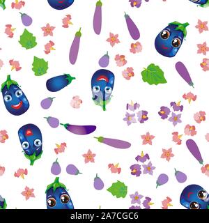 Cute seamless pattern with cartoon emoji vegetables Stock Vector