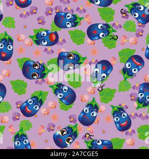 Cute seamless pattern with cartoon emoji vegetables Stock Vector